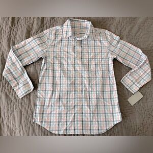 NWT Nordstrom Boys’ Plaid Button-Down Shirt Blue Sky Pink Gingham Size 8-10